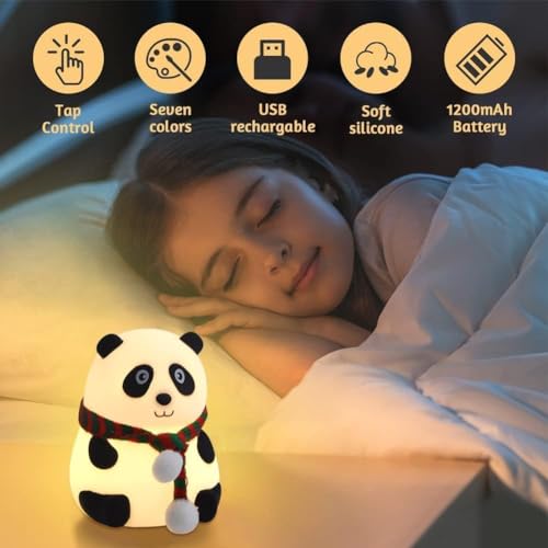 Cute Panda Silicone Night Lamp – 7-Color LED Rechargeable Night Light