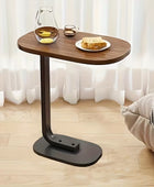 Modern C-Shaped Walnut Side Table – Metal Base Sofa & Bedside Table