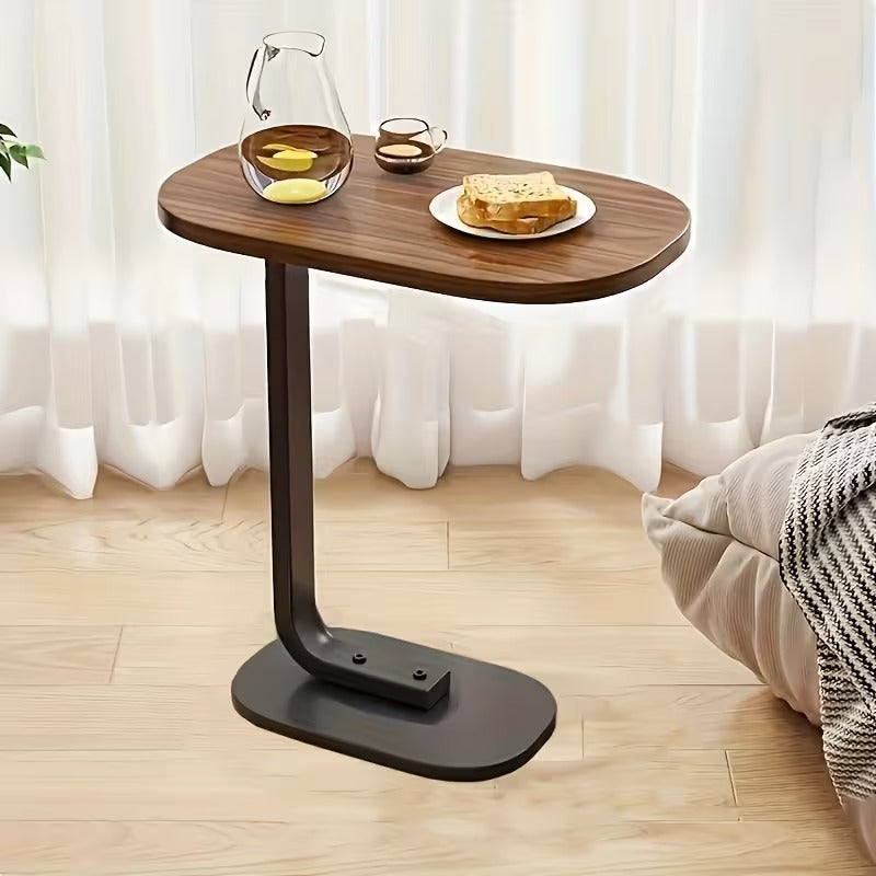 Modern C-Shaped Walnut Side Table – Metal Base Sofa & Bedside Table