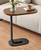 Modern C-Shaped Walnut Side Table – Metal Base Sofa & Bedside Table