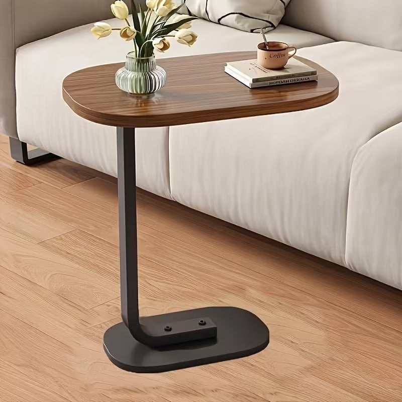 Modern C-Shaped Walnut Side Table – Metal Base Sofa & Bedside Table