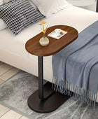 Modern C-Shaped Walnut Side Table – Metal Base Sofa & Bedside Table