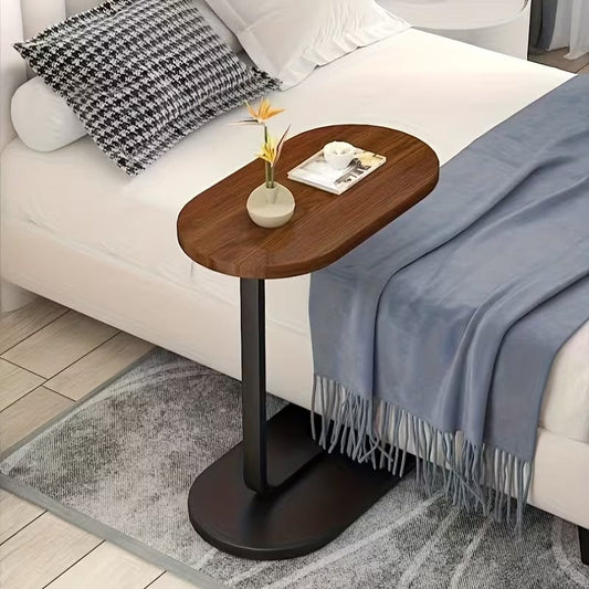 Modern C-Shaped Walnut Side Table – Metal Base Sofa & Bedside Table