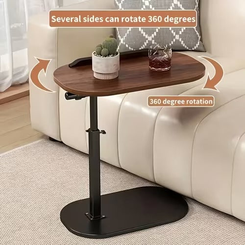 Modern C-Shaped Walnut Side Table – Metal Base Sofa & Bedside Table