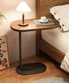Modern C-Shaped Walnut Side Table – Metal Base Sofa & Bedside Table
