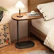 Modern C-Shaped Walnut Side Table – Metal Base Sofa & Bedside Table